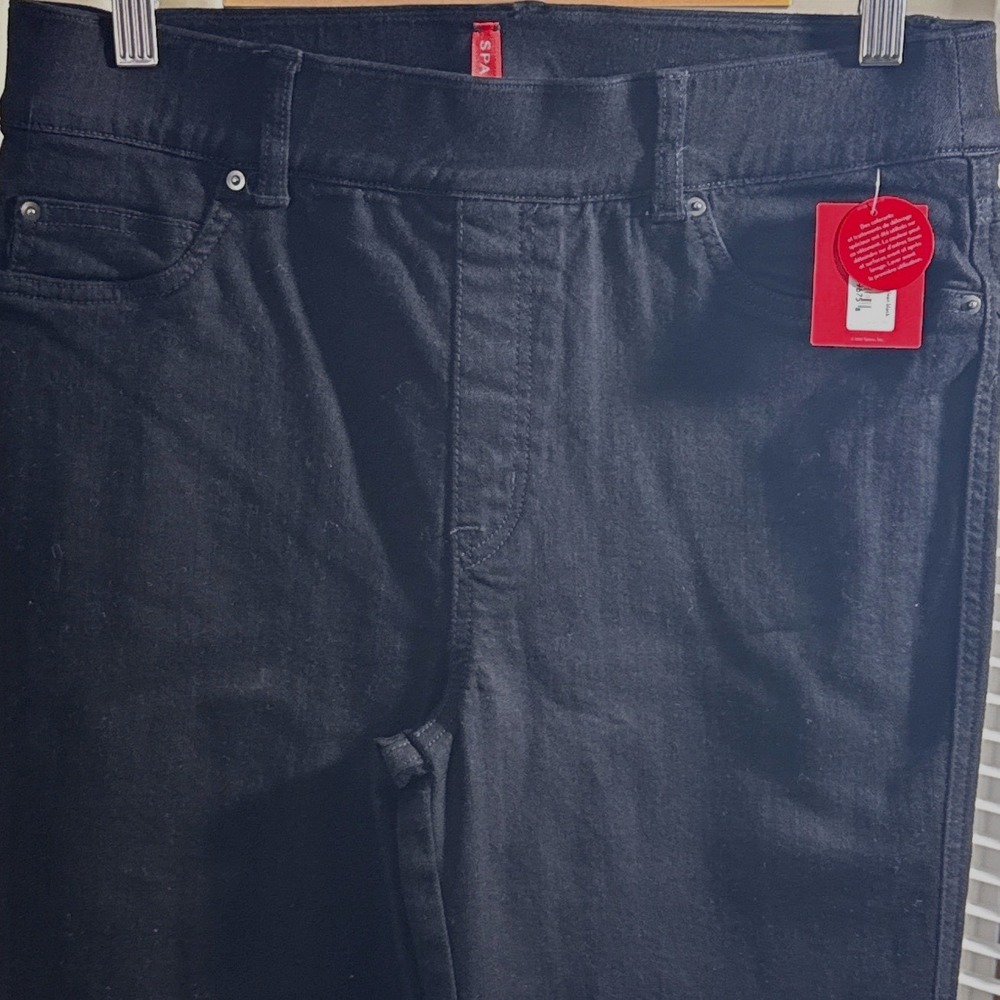 Spanx Flare Jeans Clean Black High Rise Pull On Stretch Denim 20326R Womens L - Picture 4 of 13